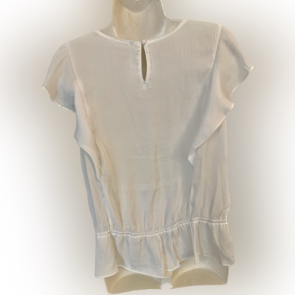 Naked Zebra Soca White Ruffle Trim Chiffon Top Women’s Jr. L Large 11-13 NEW - Picture 2 of 3